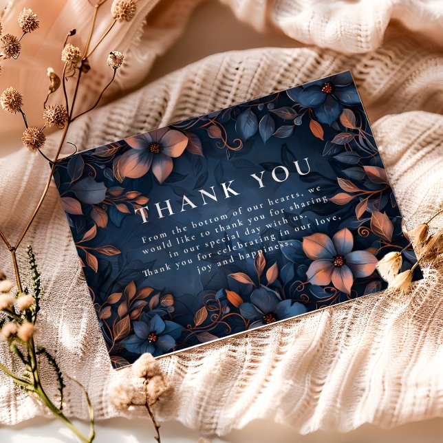 Midnight Copper Blommig Bröllop Tack Kort (Skapare uppladdad)