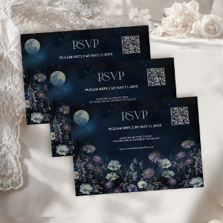 Midnight Cosmos Mörkt Blommig Bröllop QR-kod RSVP OSA Kort
