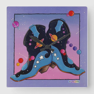 Midnight Cowboys Westerna Boots WALL CLOCK Fyrkantig Klocka