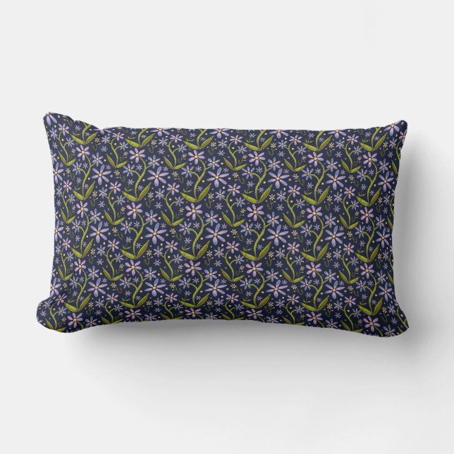 Midnight | Dansande akvarellprydnadsblommor Lumbarkudde (Framsida)