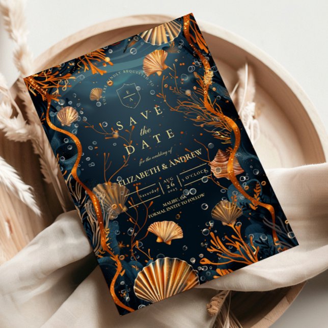 Midnight Deep Sea Gold Nautical Wedding Spara Datumet (Skapare uppladdad)