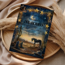 Midnight Desert Cowboy 1st Birthday Rodeo Inbjudningar