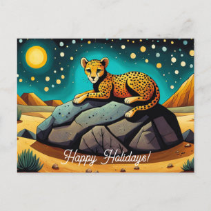 Midnight Desert Wild Leopard God Jul Vykort