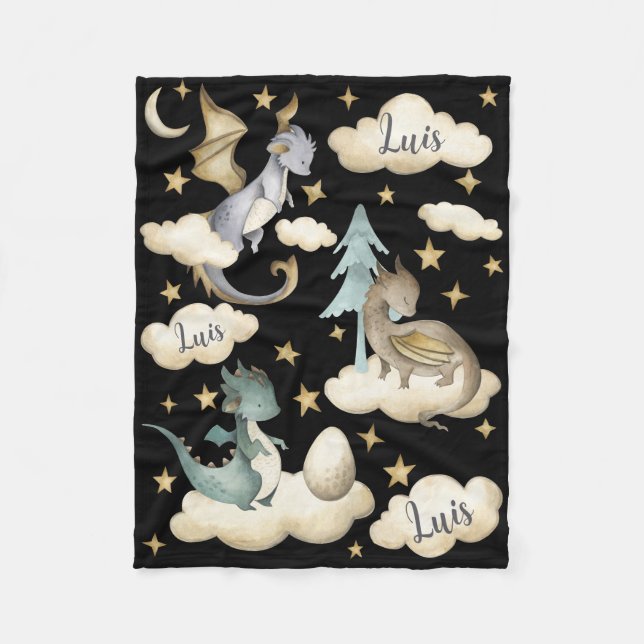 Midnight Dragon Dreams Baby Blanket Fleecefilt (Framsidan)