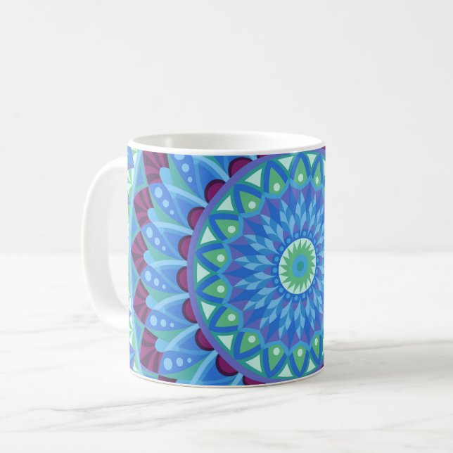 Midnight Dreams Mandala Blå Boho Keramik Kaffemugg (Framsida vänster)