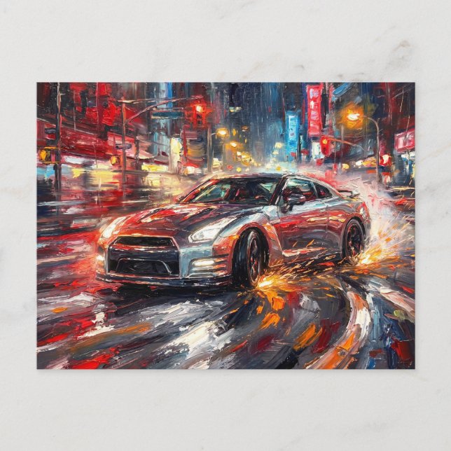 Midnight Drift Symphony – Impasto Oljemålning #1 Vykort (Framsida)