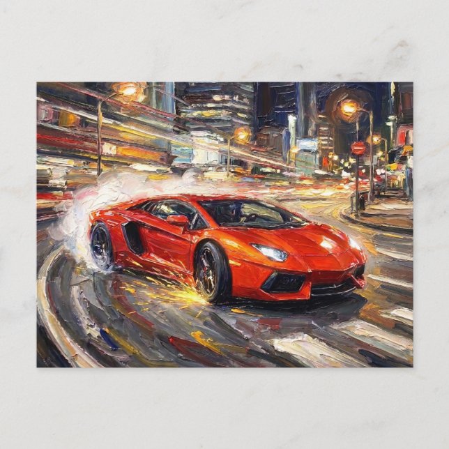 Midnight Drift Symphony – Impasto Oljemålning #2 Vykort (Framsida)