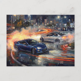 Midnight Drift Symphony – Impasto Oljemålning #4 Vykort