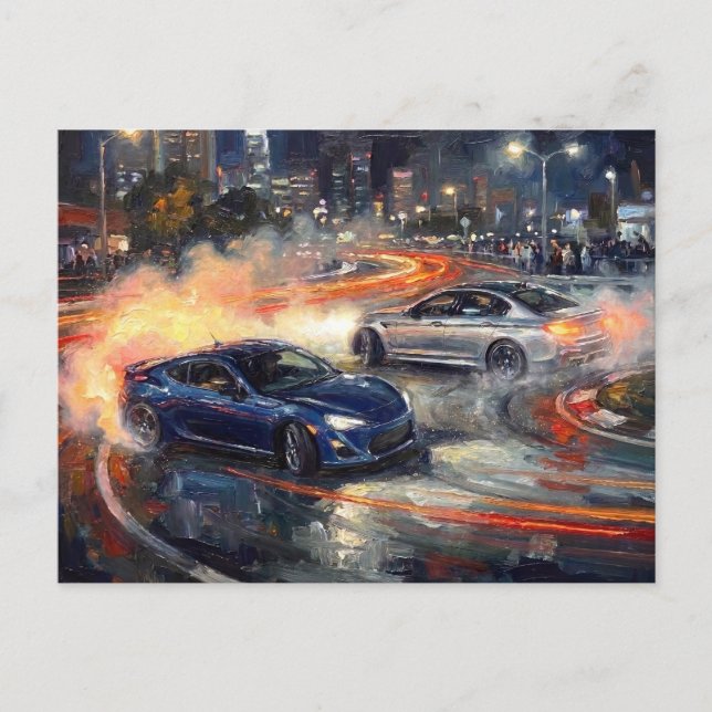 Midnight Drift Symphony – Impasto Oljemålning #4 Vykort (Framsida)