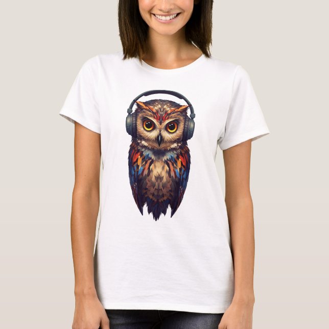 Midnight Echo – Abstrakt Uggla med Själ T Shirt (Framsida)
