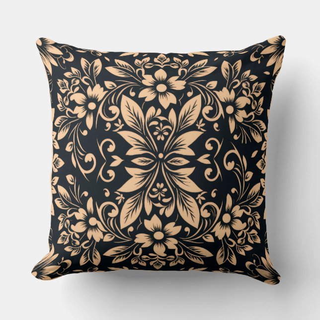 Midnight Elegance Damask Blommig Kuddthrow Kudde (Framsida)
