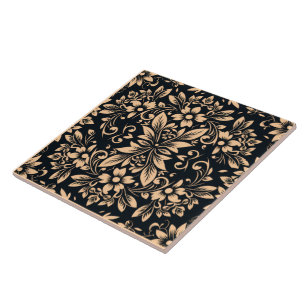 Midnight Elegance Damask Dekorativ Keramisk Platta Kakelplatta