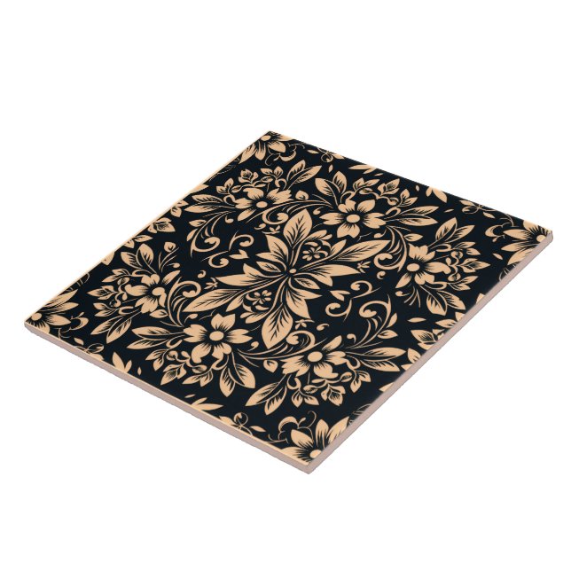 Midnight Elegance Damask Dekorativ Keramisk Platta Kakelplatta (Sidan)