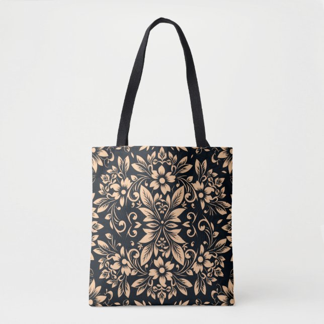 Midnight Elegance Damask-handväskan Tygkasse (Framsida)