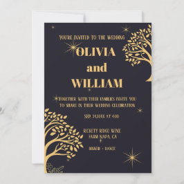 "Midnight Elegance: Mörk blått Bröllop Inbjudningar