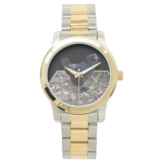 "Midnight Feathers: A Black Chicken in Popout Art" Armbandsur (Framsida)