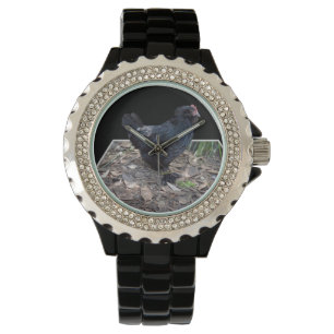 "Midnight Feathers: A Black Chicken in Popout Art" Armbandsur