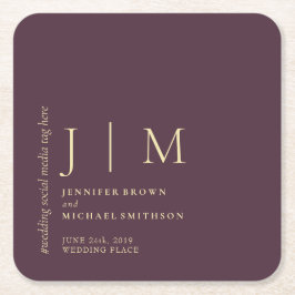 Midnight Fig & Champagne Simple Elegant Wedding Underlägg Papper Kvadrat