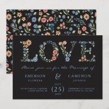 Midnight Floral LOVE Bröllopsinbjudan