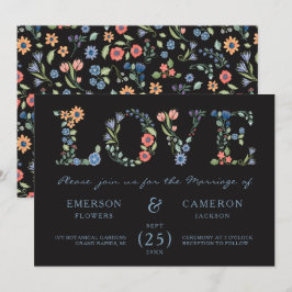 Midnight Floral LOVE Bröllopsinbjudan Inbjudningar