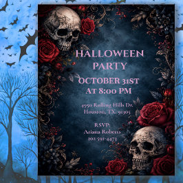 Midnight Floral Skull Halloween-fest Inbjudningar