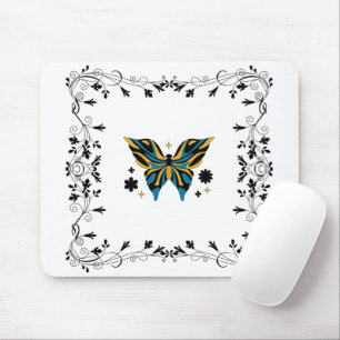 Midnight Flutter – Mörkt fjärilsblommönster Musmatta