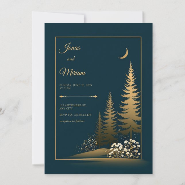 Midnight Forest Gold Wedding Inbjudningar (Framsida)