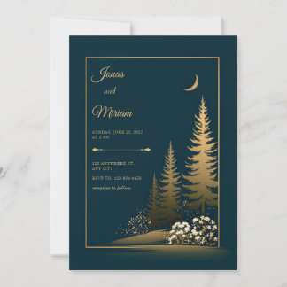 Midnight Forest Guld Bröllop Inbjudningar