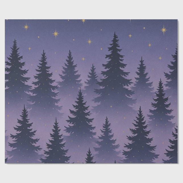 Midnight Forest Presentpapper – Stjärnklar Tall (Platt)