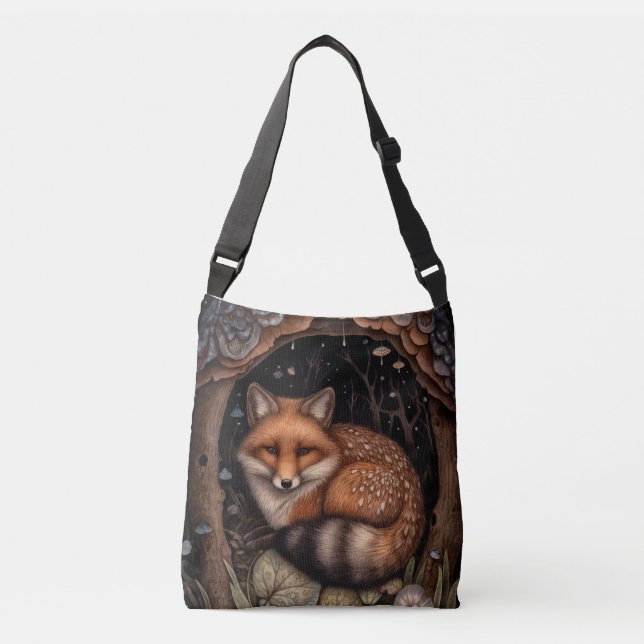 Midnight Fox Crossbody Tote Axelväska (Framsida)