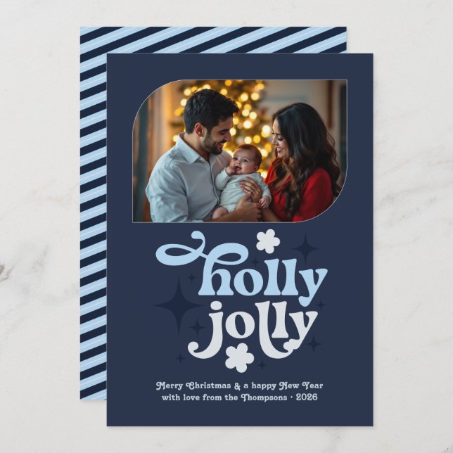 Midnight Frost Modern Blue Christmas Photo Julkort (Fram/baksida)