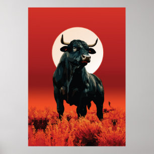 Midnight Fury – Majestätisk svart tjur under karmo Poster