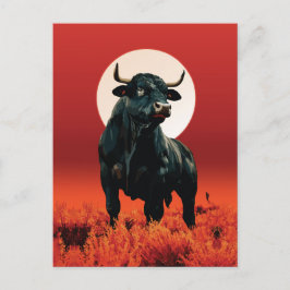 Midnight Fury - Majestic Black Bull under Crimson Vykort