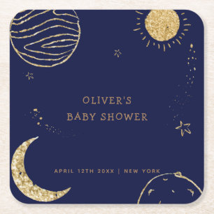 Midnight Galaxy Måne Star Boy Shower Underlägg Papper Kvadrat