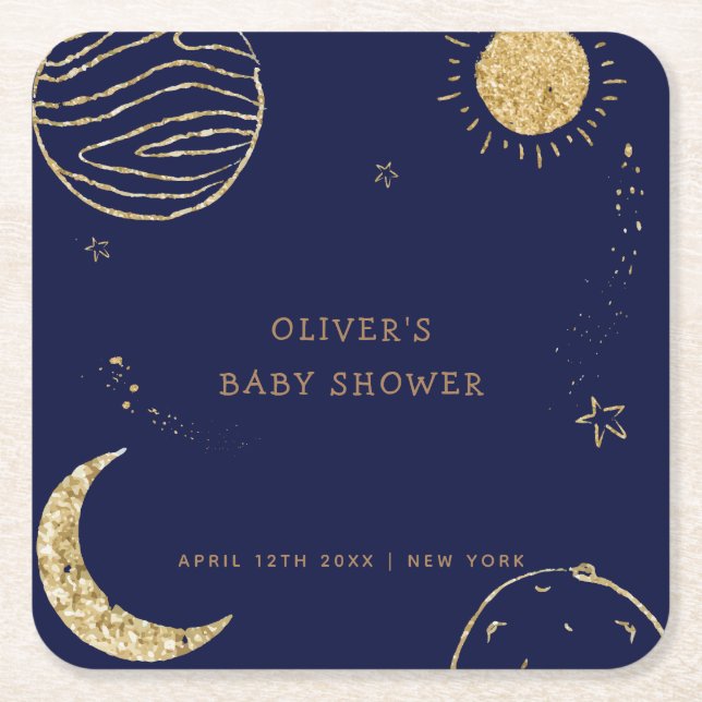 Midnight Galaxy Måne Star Boy Shower Underlägg Papper Kvadrat (Framsidan)