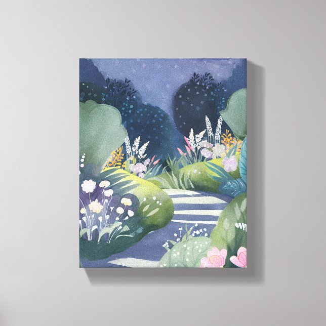 Midnight Garden | Akvarell Blommig Stig Canvastryck (Framsida)