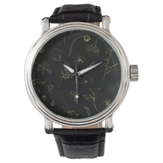 Midnight Garden Botanical Line Art Watch Armbandsur