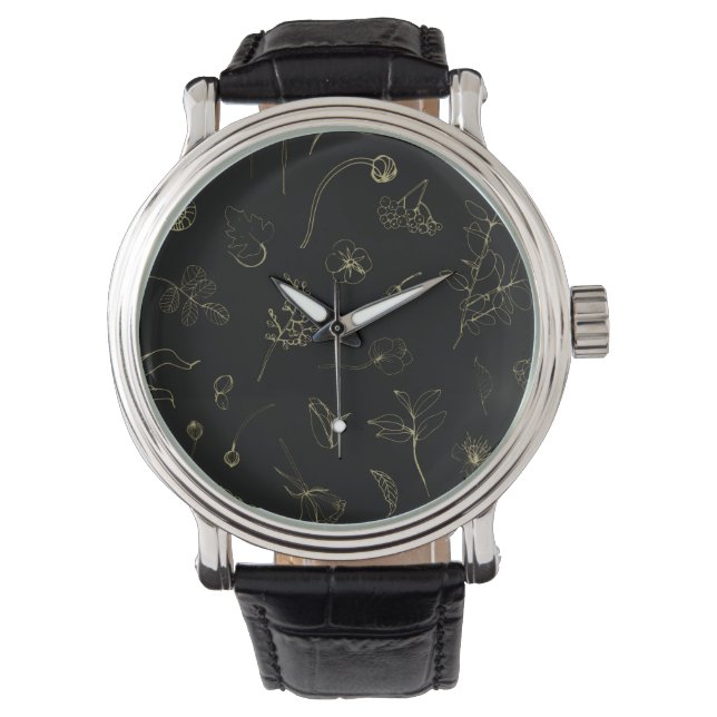Midnight Garden Botanical Line Art Watch Armbandsur (Framsida)