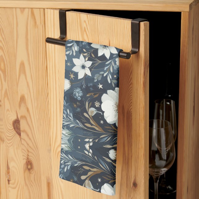 Midnight Garden Dream - Blue Watercolor Flat Kökshandduk (Thirds Fold)