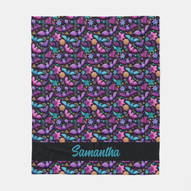 Midnight Garden Halloween Fladdermus och Blommigta Fleecefilt (Framsidan)