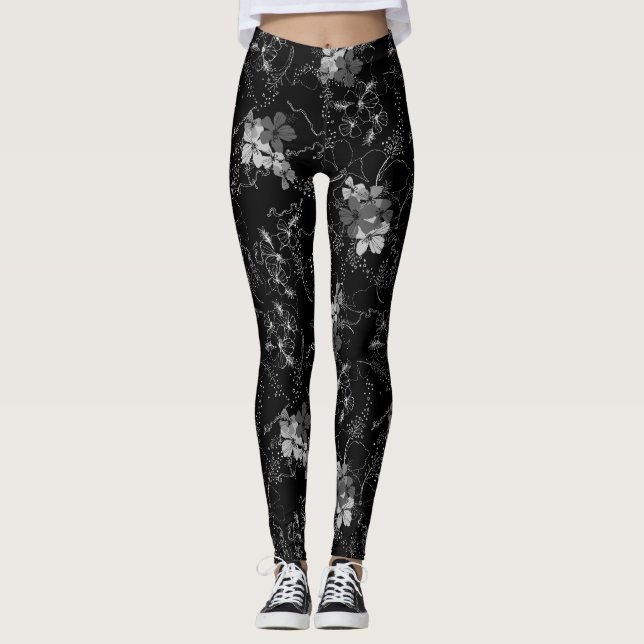 Midnight Garden Hawaiian Tropical Blommigt Leggings (Framsida)