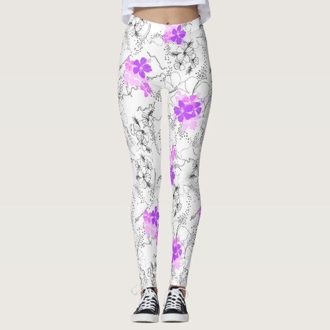 Midnight Garden Hawaiian Tropical Blommigt Leggings (Framsida)