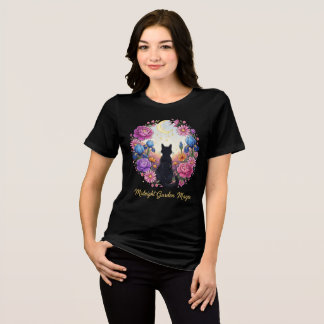Midnight Garden Magic - Black Cat & Måne Blommigt T Shirt
