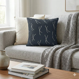 Midnight Garden Navy Abstract Sketchy Lines Kudde