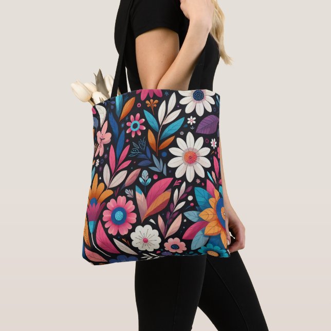 MIdnight Garden Shoulder Tote och Crossbody Tygkasse (Närbild)