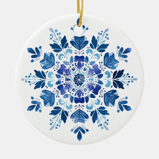 Midnight Garden Snöflinga Ornament | Djupblå Flo (Framsidan)