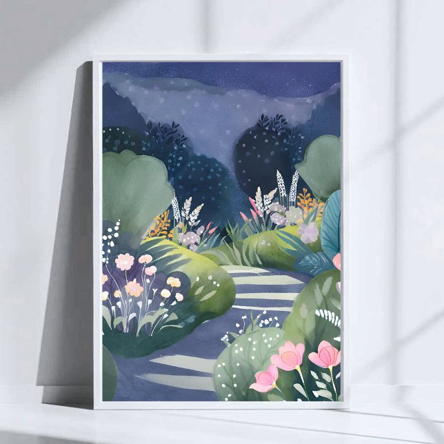 Midnight Garden | Watercolor Floral Path Poster (Skapare uppladdad)