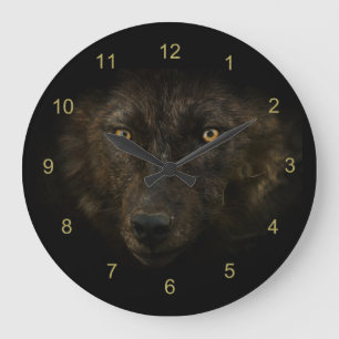 Midnight Gaze - Black Varg Vild Animal Wildlife Stor Klocka