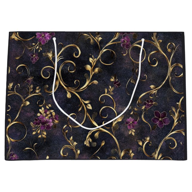 Midnight Gilded Floral Boutique Presentbag (Framsidan)
