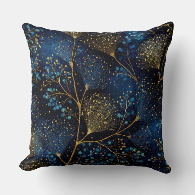 Midnight Gold Botanical Throw Pillow Kudde (Framsida)